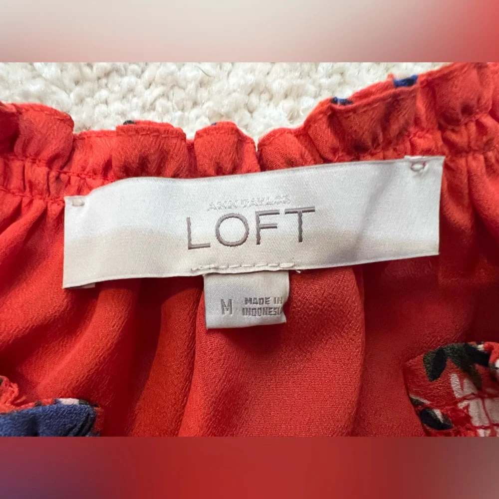 LOFT Floral Layered Tiered Orange and Blue Sleeveless Dress Size Medium